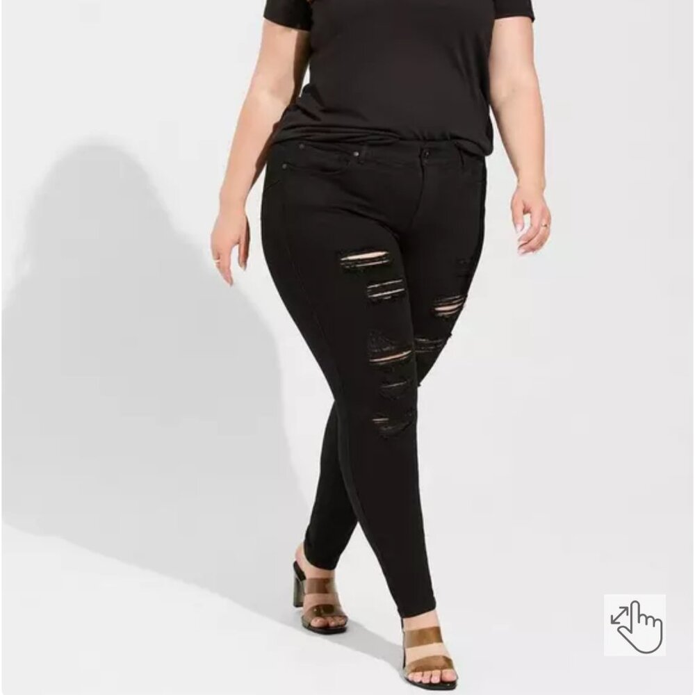 Bombshell Skinny Premium Stretch High Rise Destructed Jean, Black, 14S
